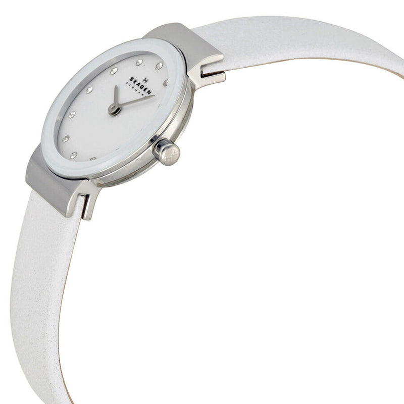 Skagen White Leather and Steel Ladies Watch 358XSSLWW - Watches of America #2