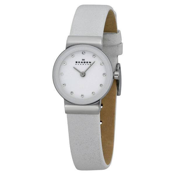 Skagen White Leather and Steel Ladies Watch 358XSSLWW - Watches of America