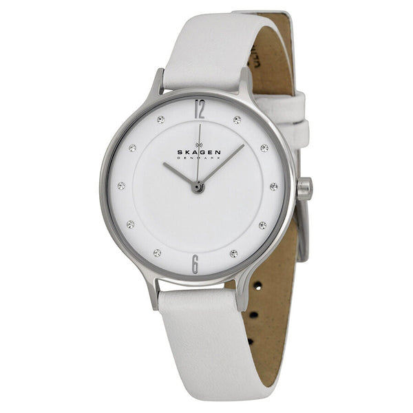 Skagen Anita White Dial White Leather Ladies Watch SKW2145 - Watches of America