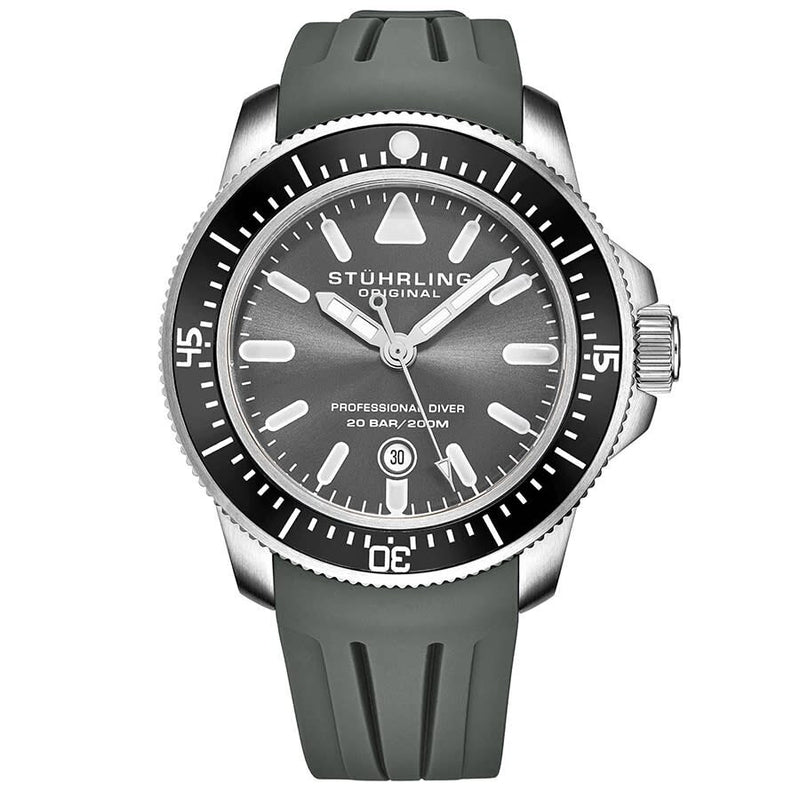 Stuhrling Original Aquadiver Quartz Grey Dial Men's Watch #M13624 - Watches of America