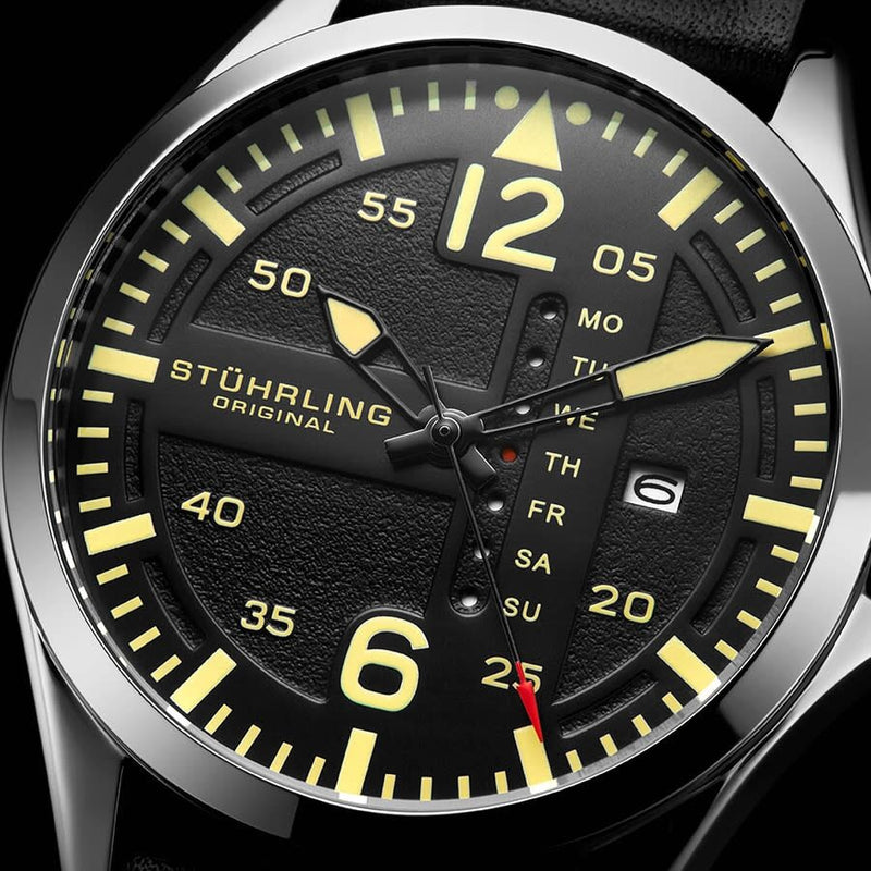 Stuhrling Original Aviator Quartz Black Dial Men s Watch M13670