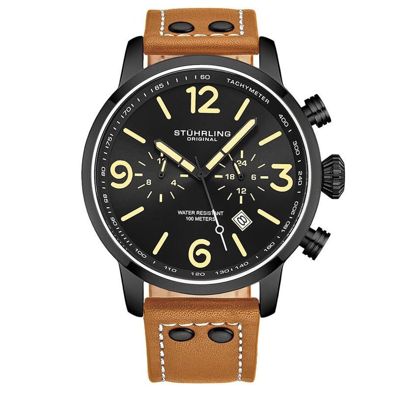 Stuhrling Original Aviator Quartz Black Dial Men's Watch #M13648 - Watches of America