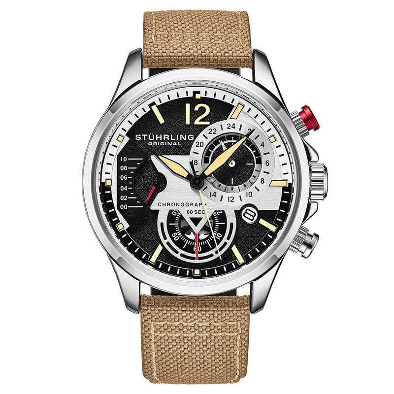 Stuhrling Original Aviator Quartz Black Dial Men's Watch #M13586 - Watches of America