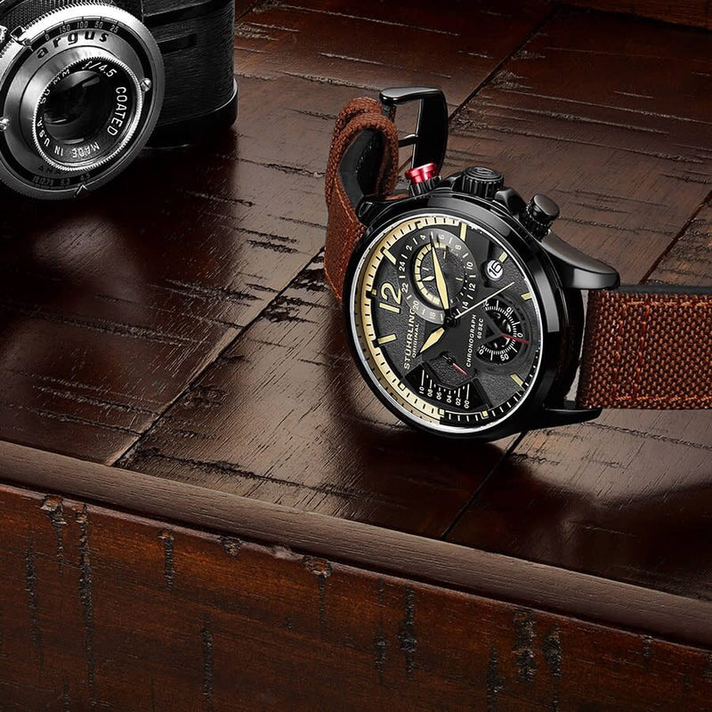 Stuhrling Original Aviator Quartz Grey Dial Men's Watch #M13575 - Watches of America #3