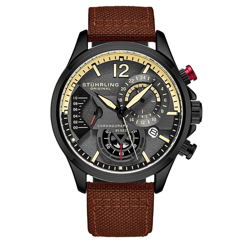 Stuhrling Original Aviator Quartz Grey Dial Men's Watch #M13575 - Watches of America