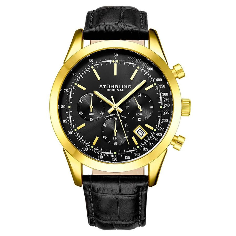Stuhrling Original Monaco Quartz Black Dial Men's Watch #M13653 - Watches of America