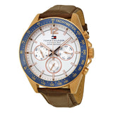Tommy Hilfiger Luke Multi-Function White Dial Brown Leather Men's Watch 1791118 - Watches of America
