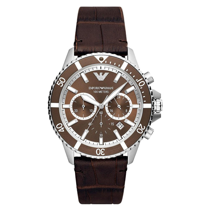 Emporio Armani Chronograph Brown Leather Men's Watch  AR11486 - Watches of America