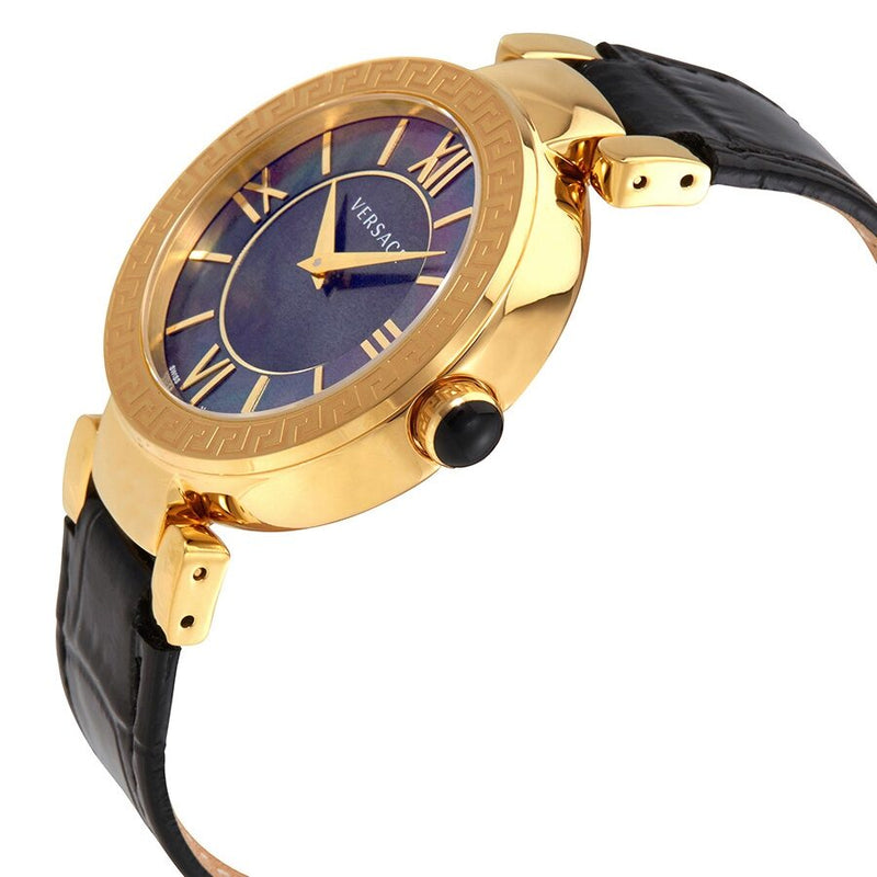 Versace Leda Black Mother of Pearl Black Leather Ladies Watch #VNC200017 - Watches of America