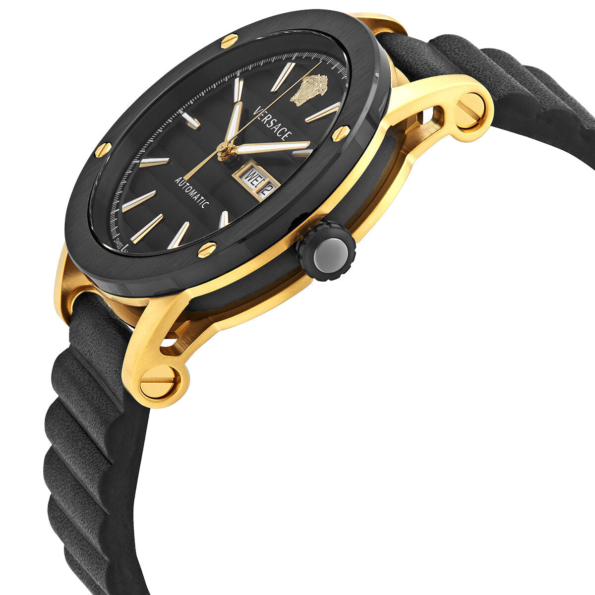 Versace black leather outlet watch