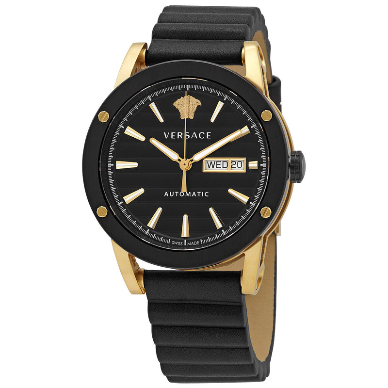 Versace Automatic Black Dial Black Leather Men's Watch #VEDX00419 - Watches of America