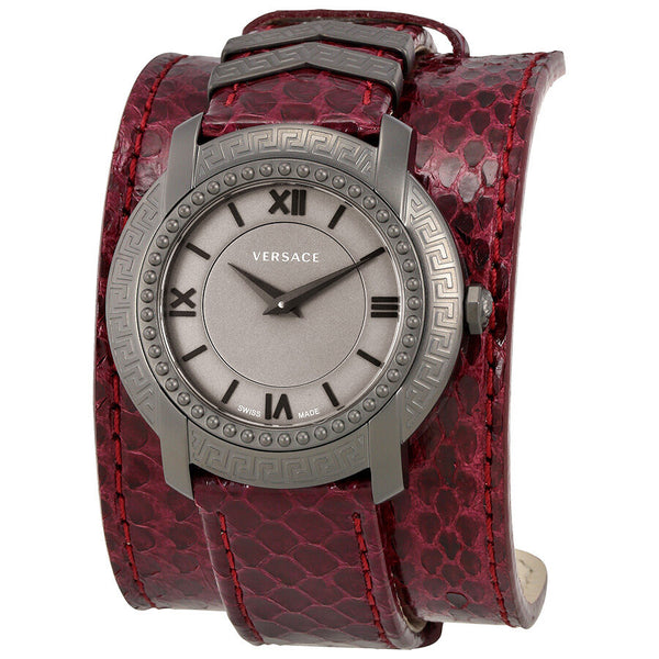 Versace DV25 Grey Dial Burgundy Leather Ladies Watch #VAM070016 - Watches of America