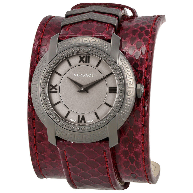 Versace DV25 Grey Dial Burgundy Leather Ladies Watch #VAM070016 - Watches of America
