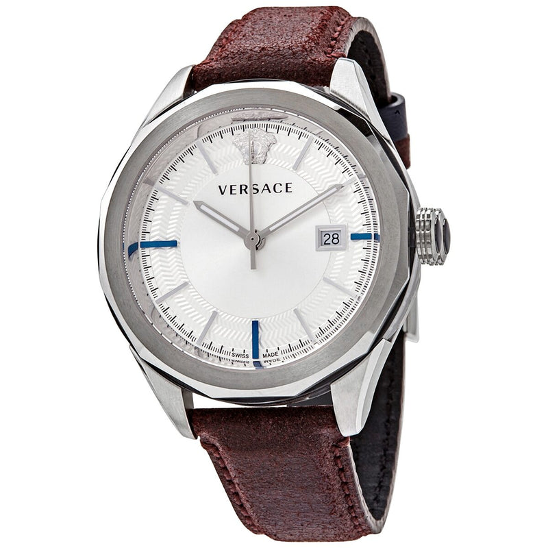 Versace Glaze Quartz White Dial Brown Leather Ladies Watch #VERA00118 - Watches of America