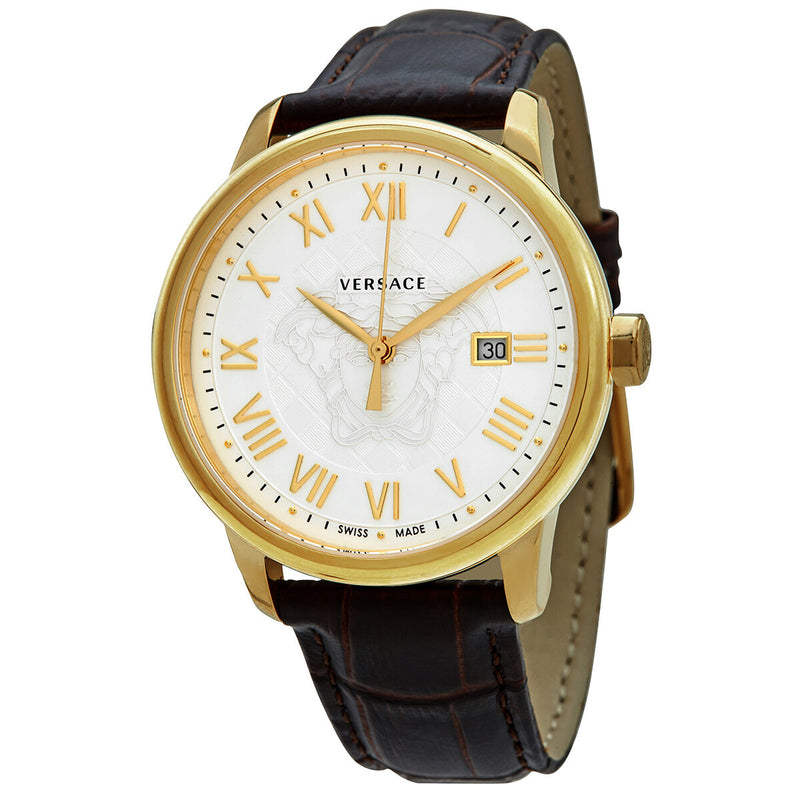 Versace Quartz White Dial Brown Leather Men's Watch #VQS030015 - Watches of America