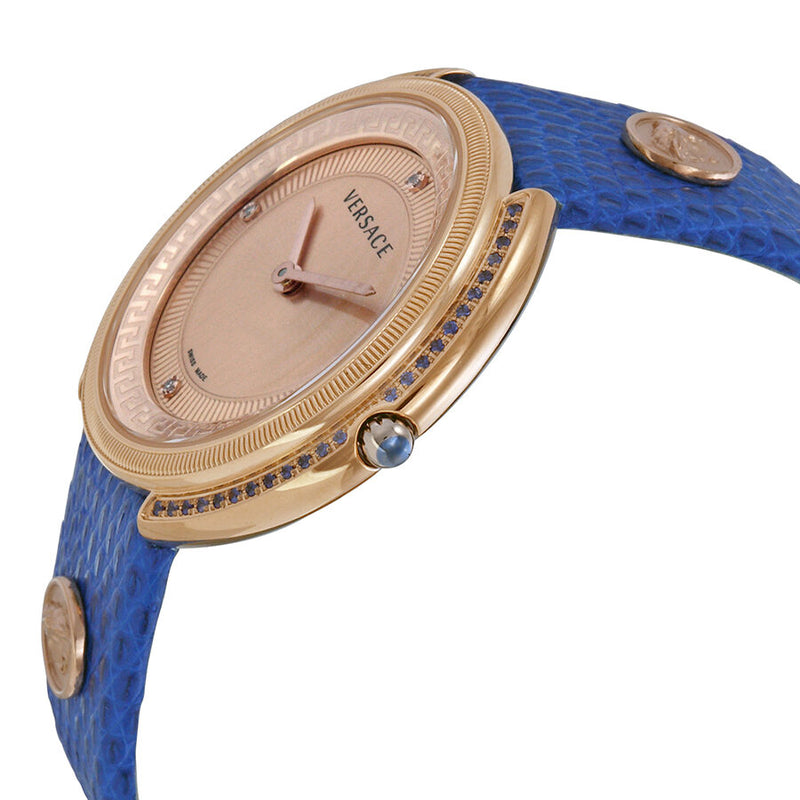 Versace Thea Gold Dial Blue Leather Ladies Watch #VA708-0013 - Watches of America #2