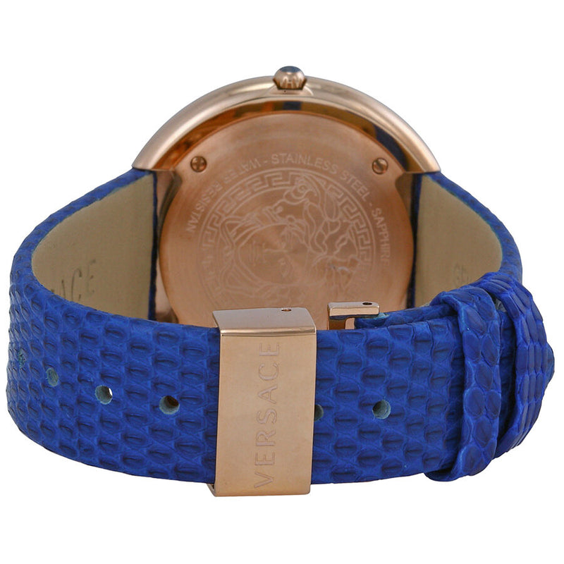 Versace Thea Gold Dial Blue Leather Ladies Watch #VA708-0013 - Watches of America #3