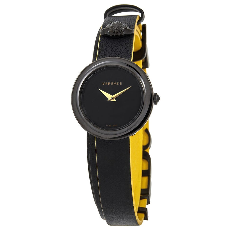 Versace V-Flare Quartz Black Dial Black Leather Ladies Watch #VEBN00518 - Watches of America