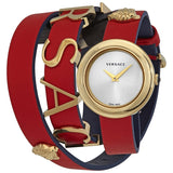 Versace V-Flare Quartz Silver Dial Red Leather Ladies Watch #VEBN00418 - Watches of America