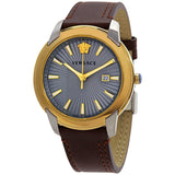 Versace V-Urban Quartz Grey Dial Brown Leather Men's Watch #VELQ00219 - Watches of America
