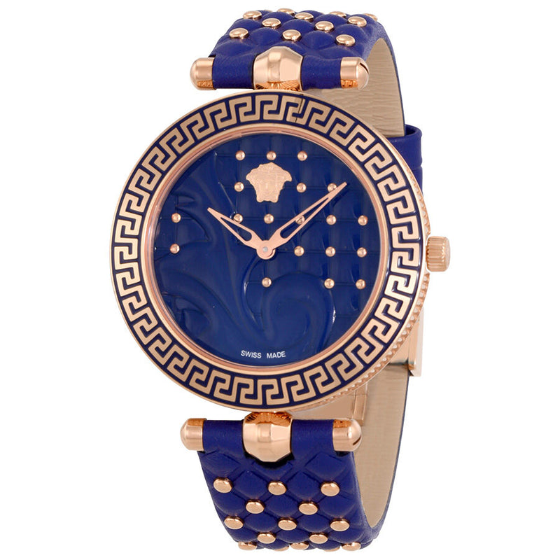 Versace Vanitas Blue Dial Ladies Leather Watch #VK7740017 - Watches of America