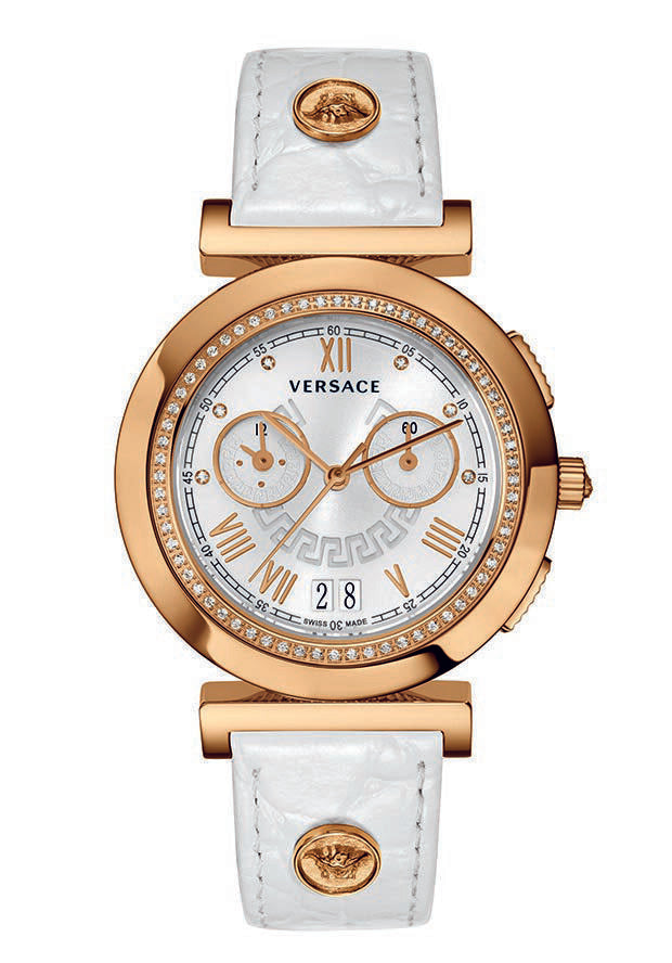 Versace Vanity Chronograph Silver Dial Ladies Watch #VA9070013 - Watches of America