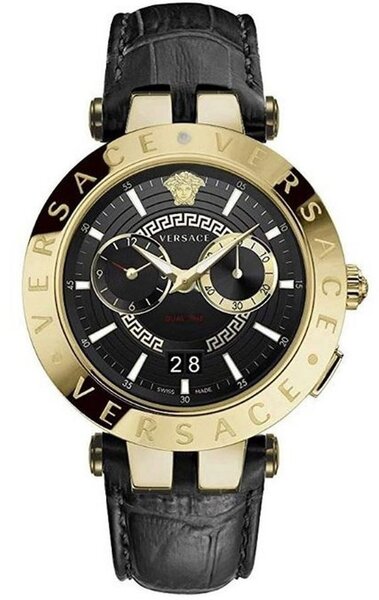 Versace V-Race Black Leather Strap Men's Watch  VEBV00119 - Watches of America