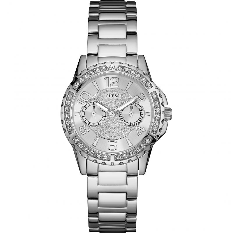 Guess Diamond Silver Dial Ladies Watch  W0705L1 - Watches of America