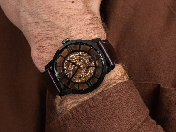 Fossil Watch Me3098i Fossil Townsman Automatic Brown Skeleton Dial